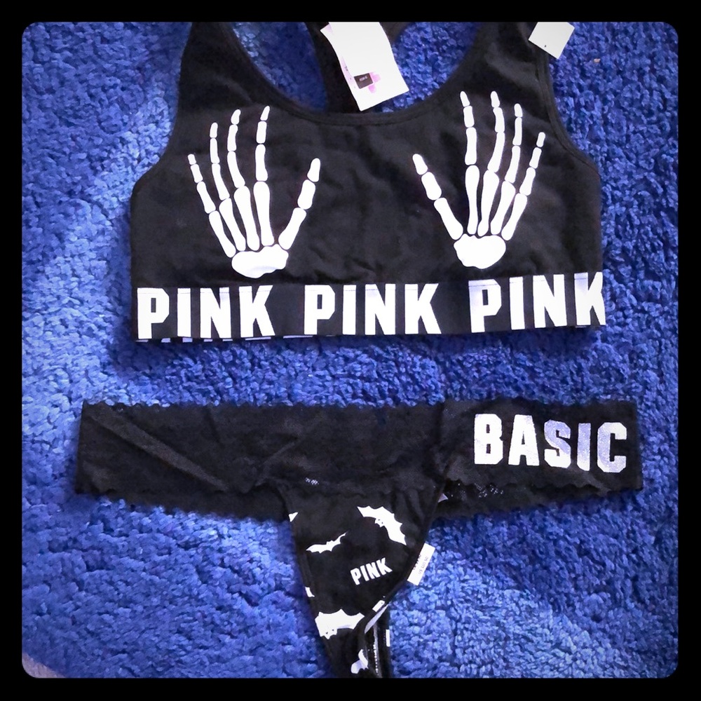 Pink Halloween sports bra & thong.